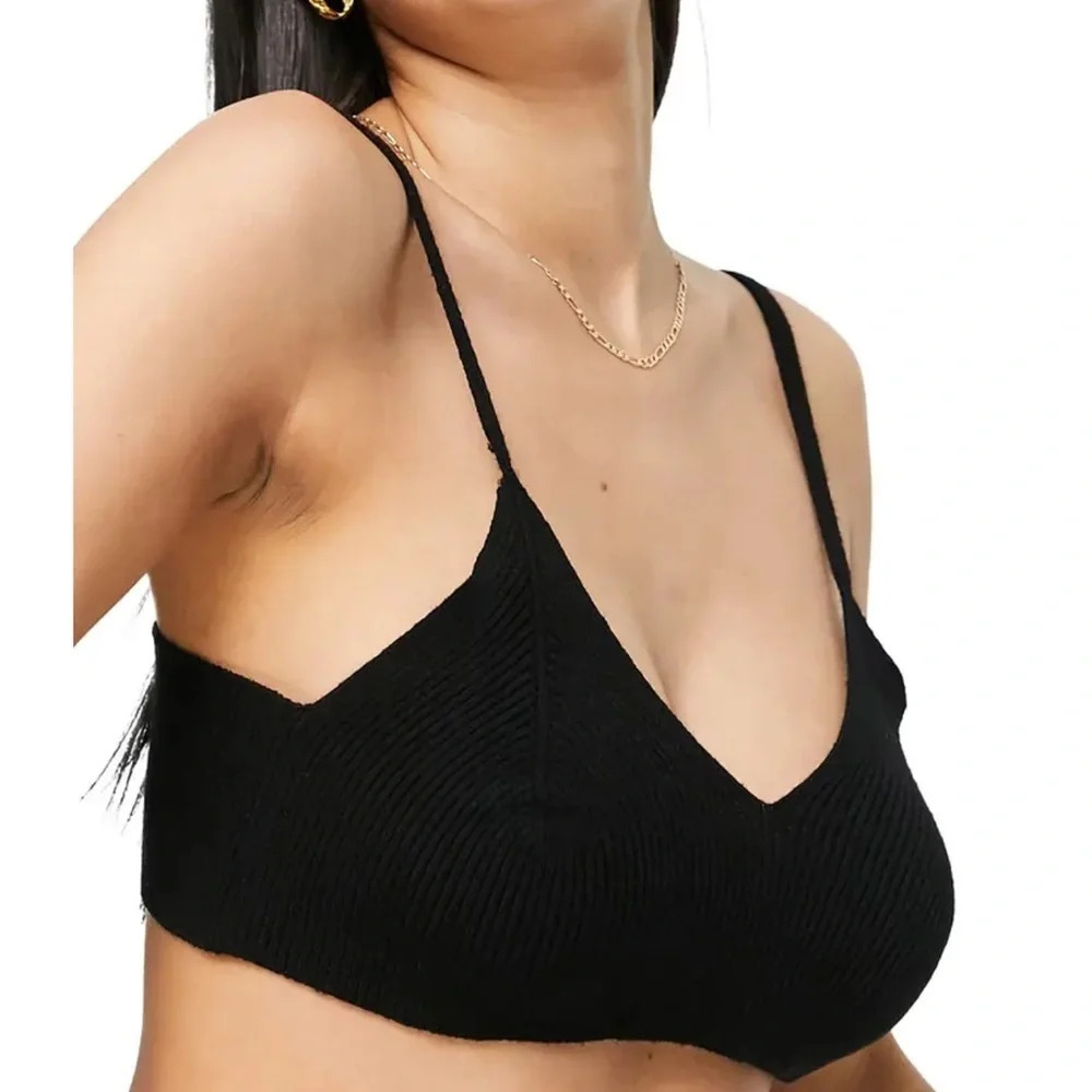 TOPSHOP Ribbed Bralette, Black, Small/US 4-6, NWT
